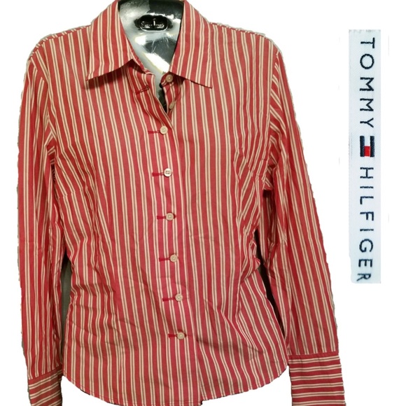 Tommy Hilfiger Tops - Tommy Hilfiger Sz 14 Button Up Red stripped Shirt